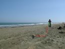 Flying a kite on a beach in Cyprus